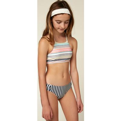 O'Neill Cruz Stripe Braided Strap Hi-Neck Bikini Top Set Girls'