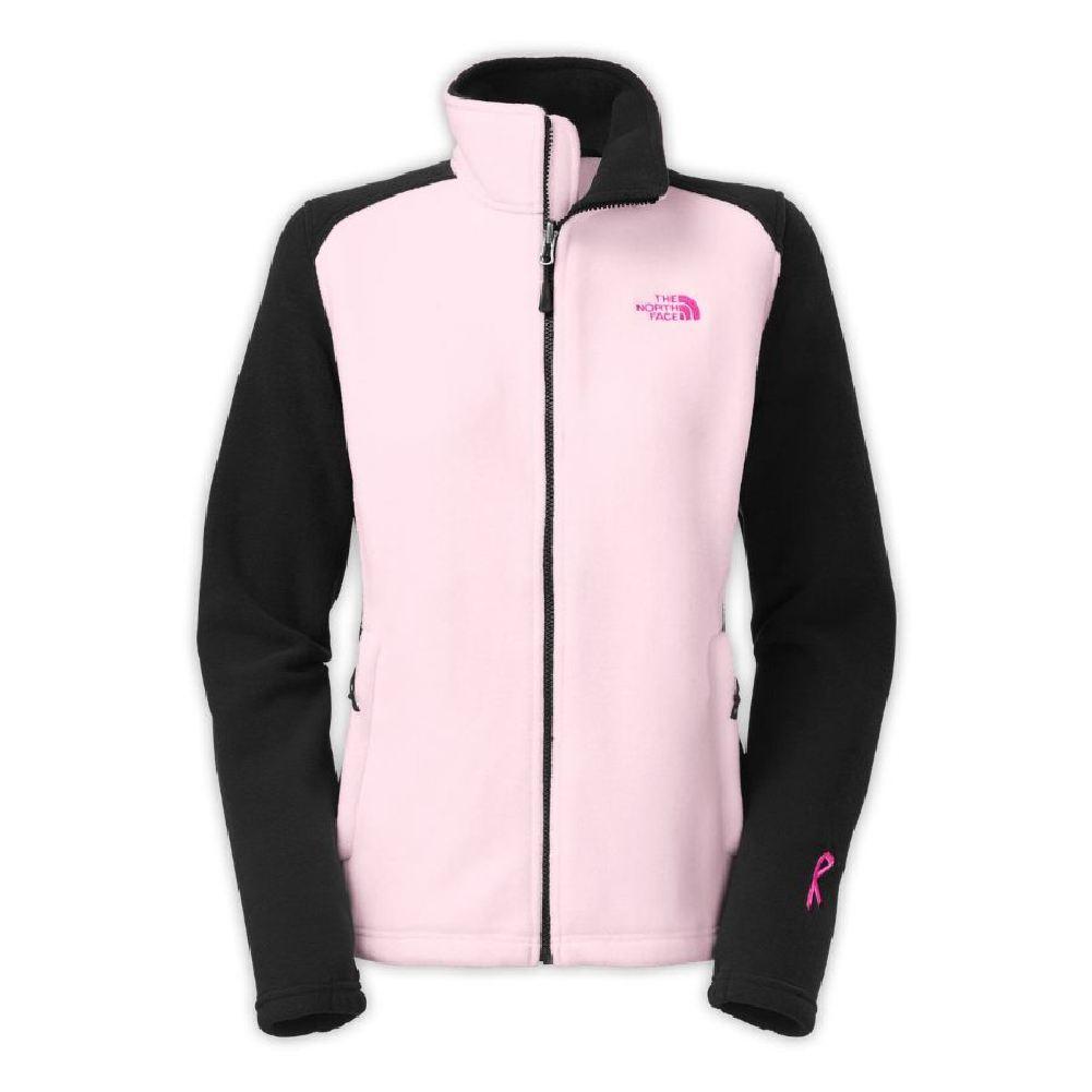 pink and black north face jacket