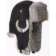 BLACK SUPPLEX/GREY RABBIT FUR