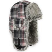 BLACK/GREY PLAID WOOL W/ GREY RABBIT FAUX FUR
