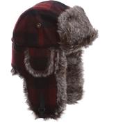 MAROON PLAID WOOL W/ BROWN RABBIT FAUX FUR