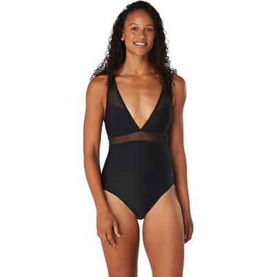 Speedo Solid V-Neck Mesh One Piece Swimsuit Women's