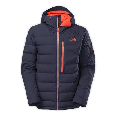 purple and orange north face jacket