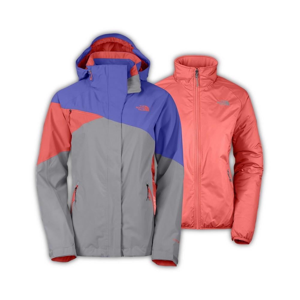 purple and orange north face jacket