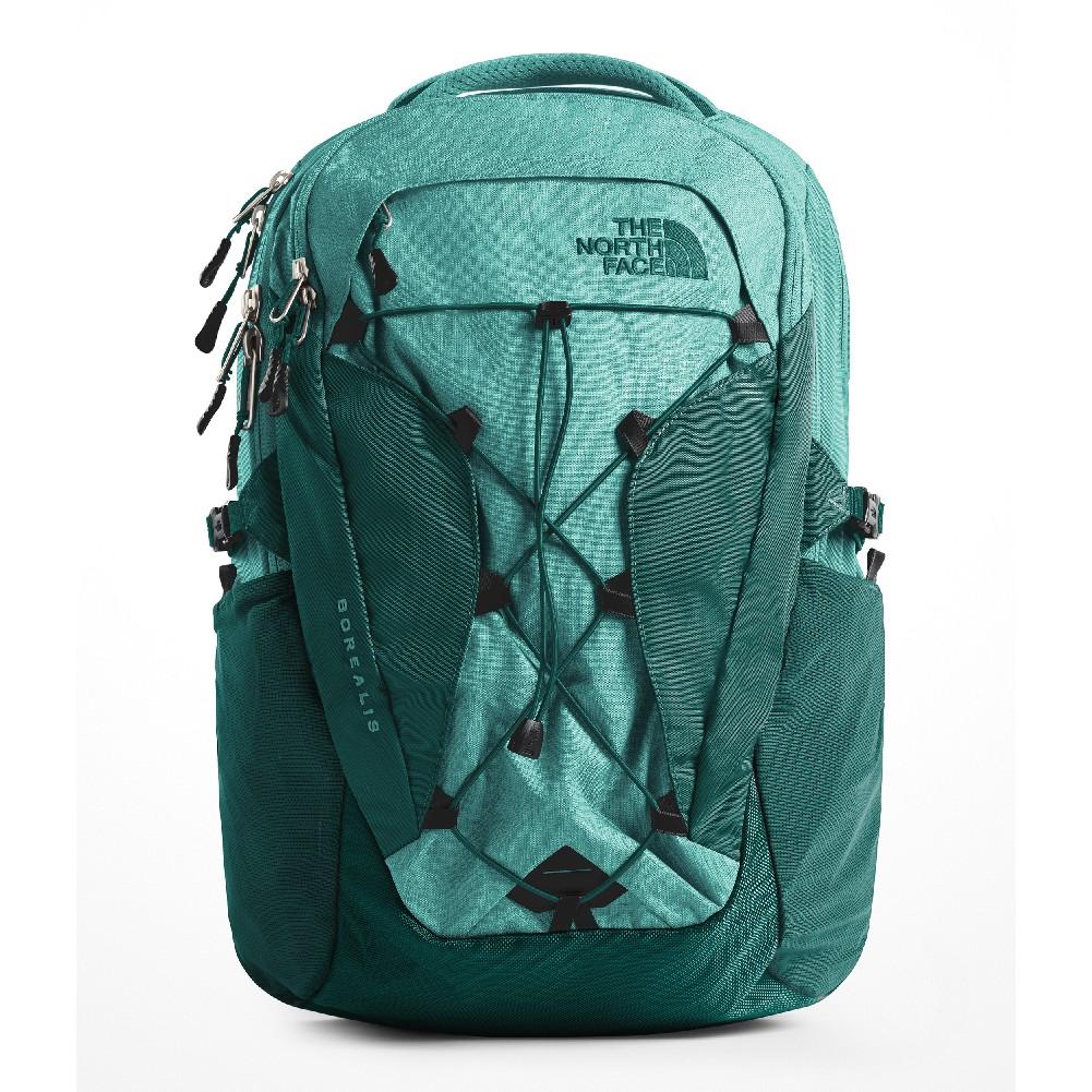 black and turquoise north face backpack