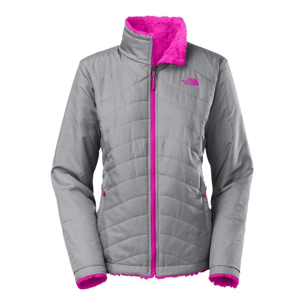 pink and gray north face jacket