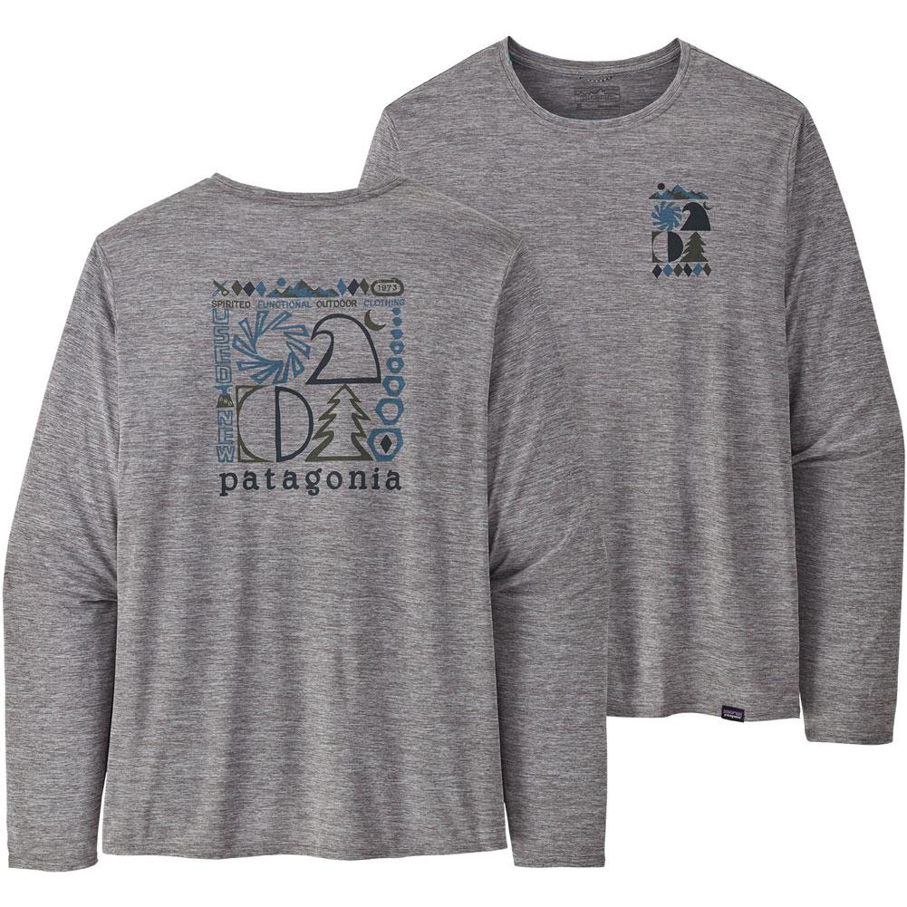 Patagonia Men's Long-Sleeved Capilene Cool Daily Graphic Shirt - Line Logo Ridge Stripe: Light Plume Grey X-Dye, L