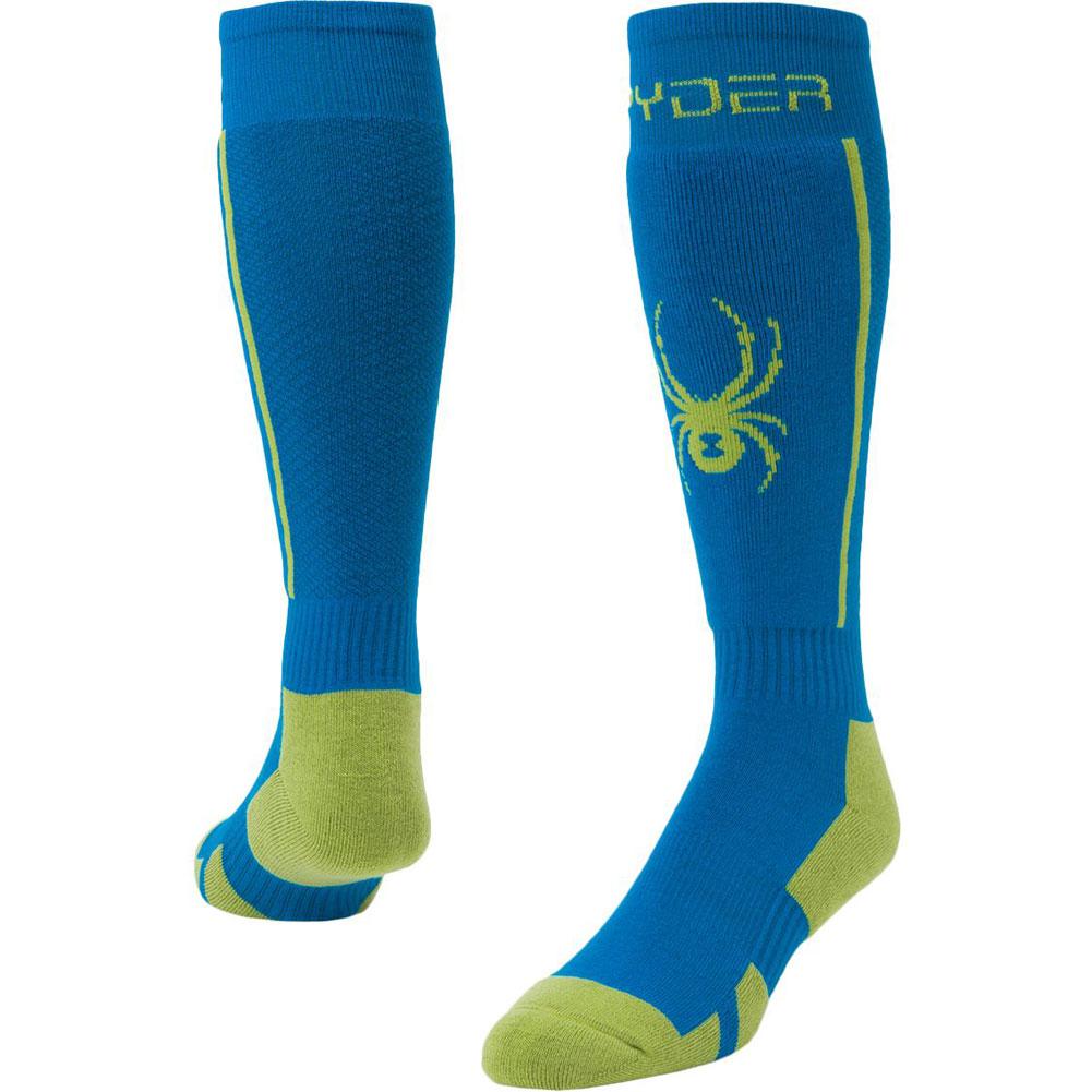 Calzetti Sci SPYDER Sweep Unisex Bambini, Blu/giallo, Taglia M, Con Compressione E Imbottitura Stinco