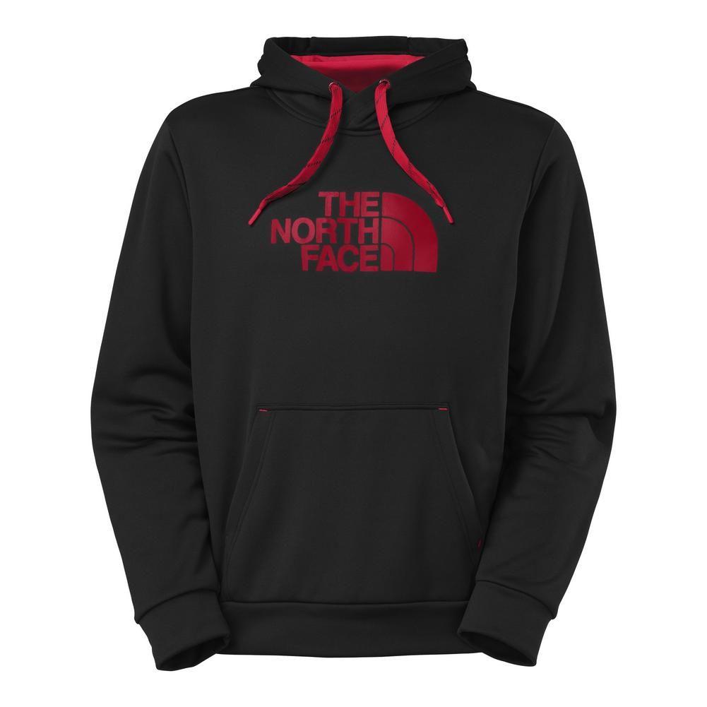 north face red and black hoodie