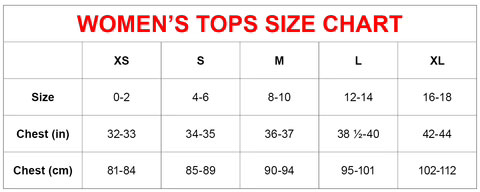 Hot Chilly's Women's Tops Size Chart